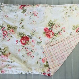 Laura Ashley Rose Floral Plaid Standard Pillow Sham Pink Green Cotton